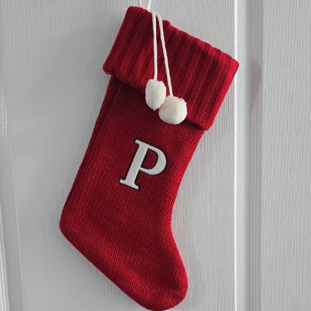 Red Knit Christmas Stocking with Initial
